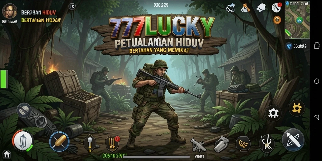 Screenshot utama 777LUCKY menampilkan aksi mendebarkan dalam suasana Bertahan Hidup.