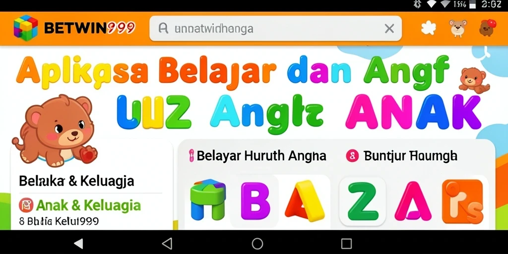 Tampilan antarmuka BETWIN999 yang menarik untuk belajar huruf dan angka.