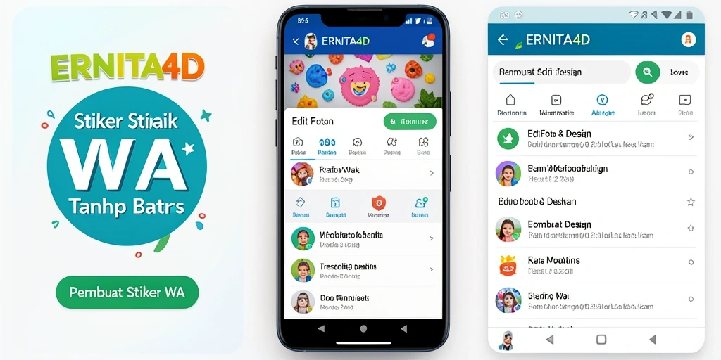 Screenshot antarmuka ERNITA4D dengan desain Pembuat Stiker WA yang menarik.