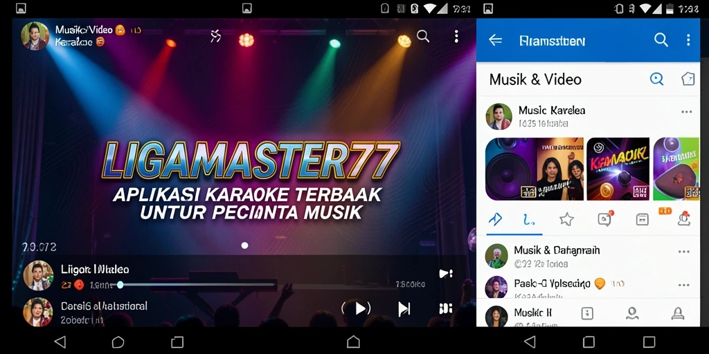 Antarmuka aplikasi LIGAMASTER77 yang menarik dengan fitur Karaoke.