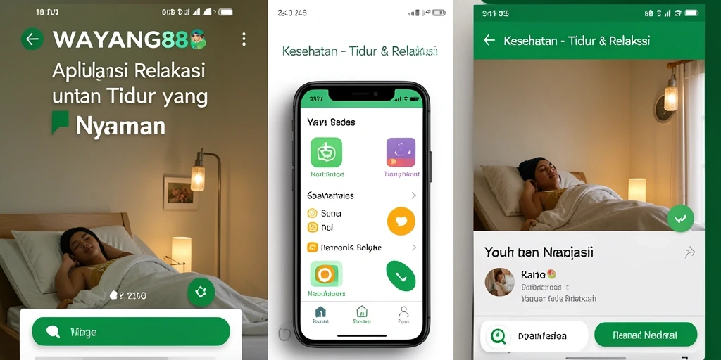 Tampilan antarmuka aplikasi WAYANG88 yang menenangkan untuk Tidur & Relaksasi.